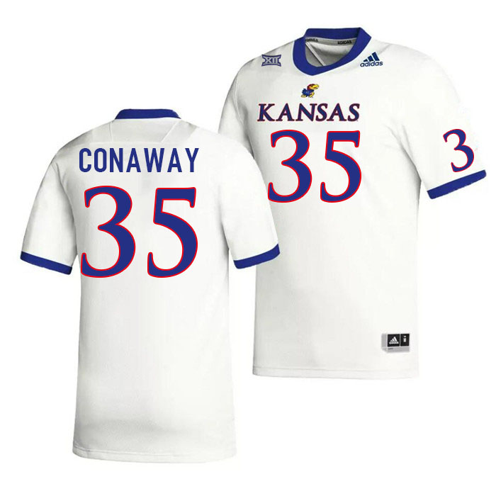 Men #35 Billy Conaway Kansas Jayhawks College Football Jerseys Stitched Sale-White - Click Image to Close